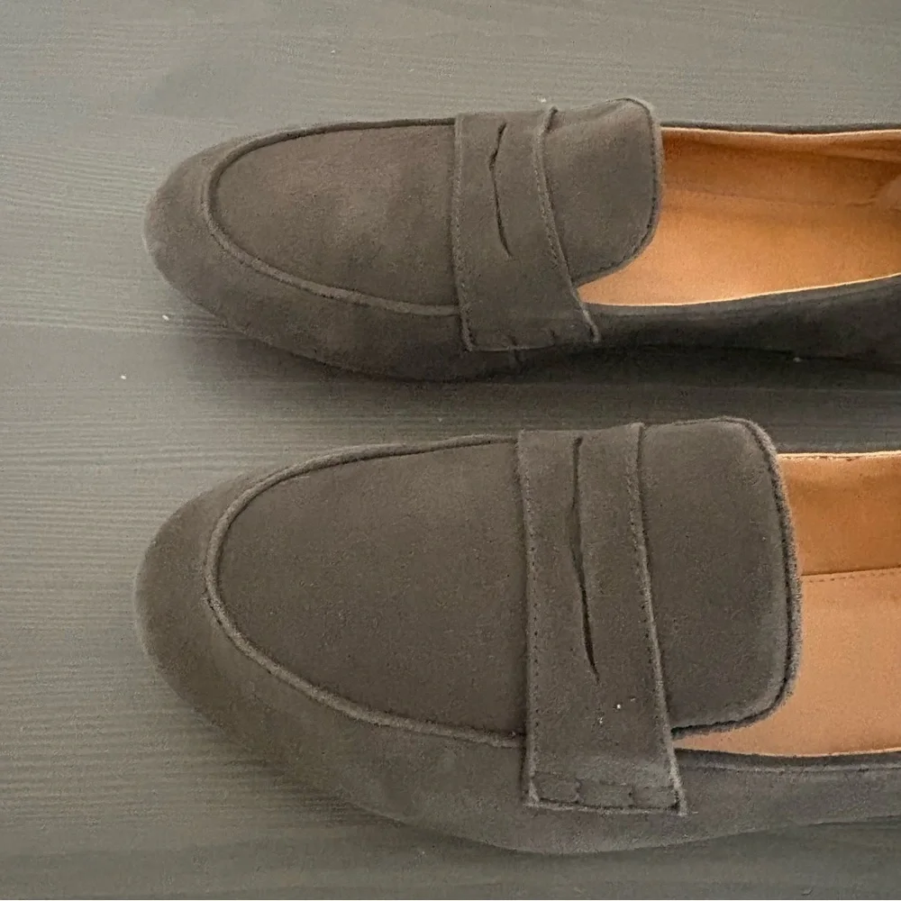 J Crew Factory‎ Suede Penny Loafers Slip On Dark Gray Flats 9.5